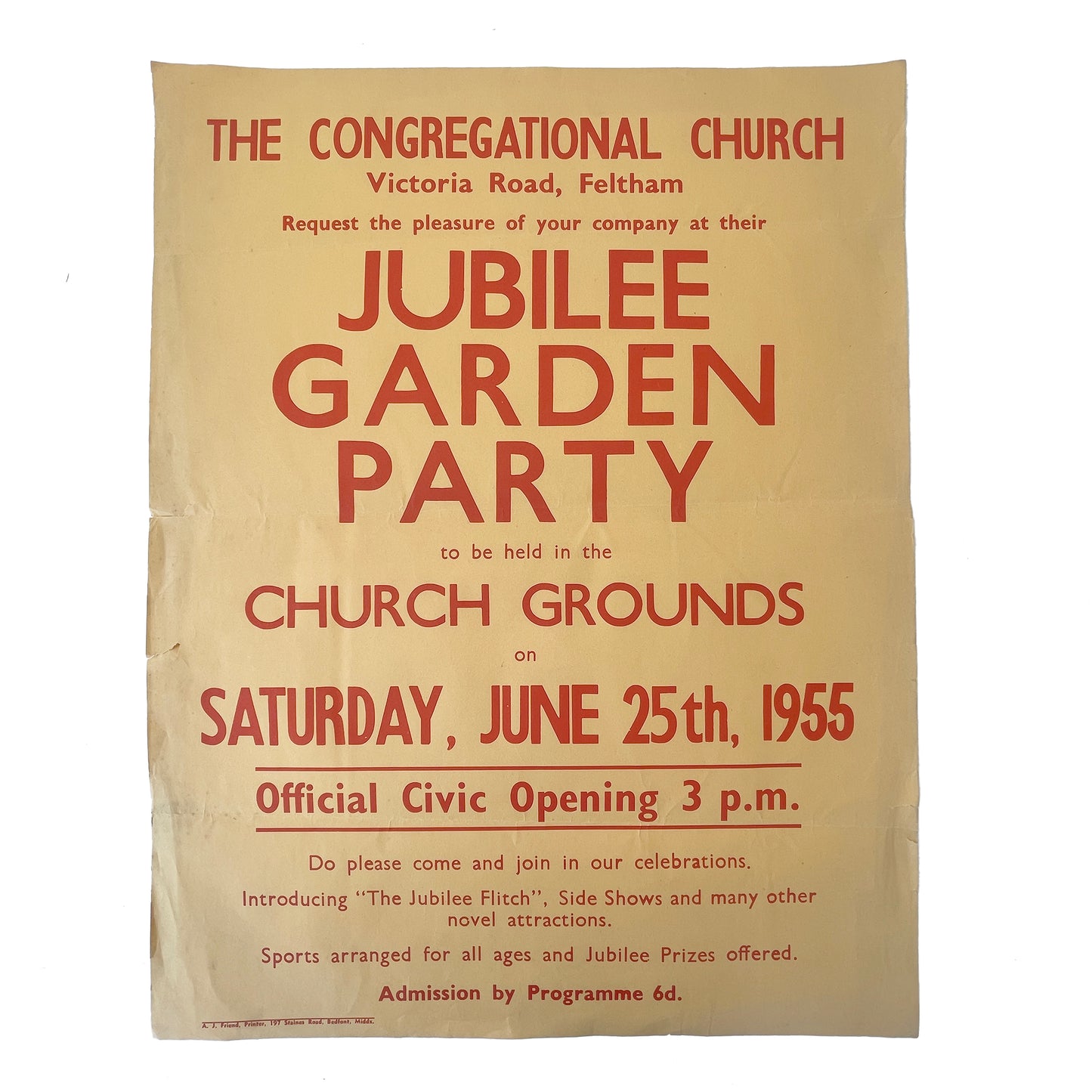 1955 Original Letterpress Printed Poster – Jubilee Garden Party