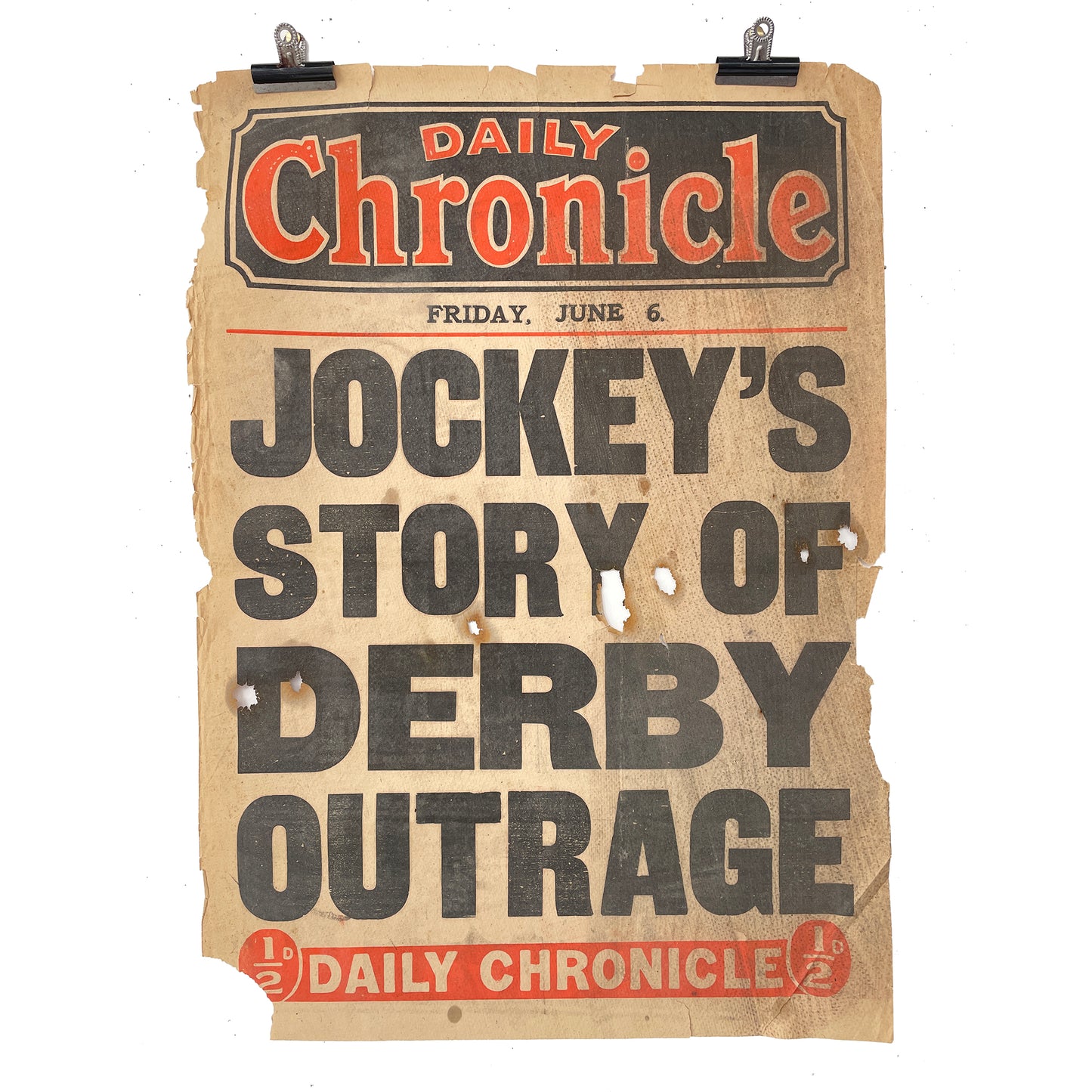 1913 Newspaper Headline Poster – ‘Daily Chronicle – Derby Outrage’