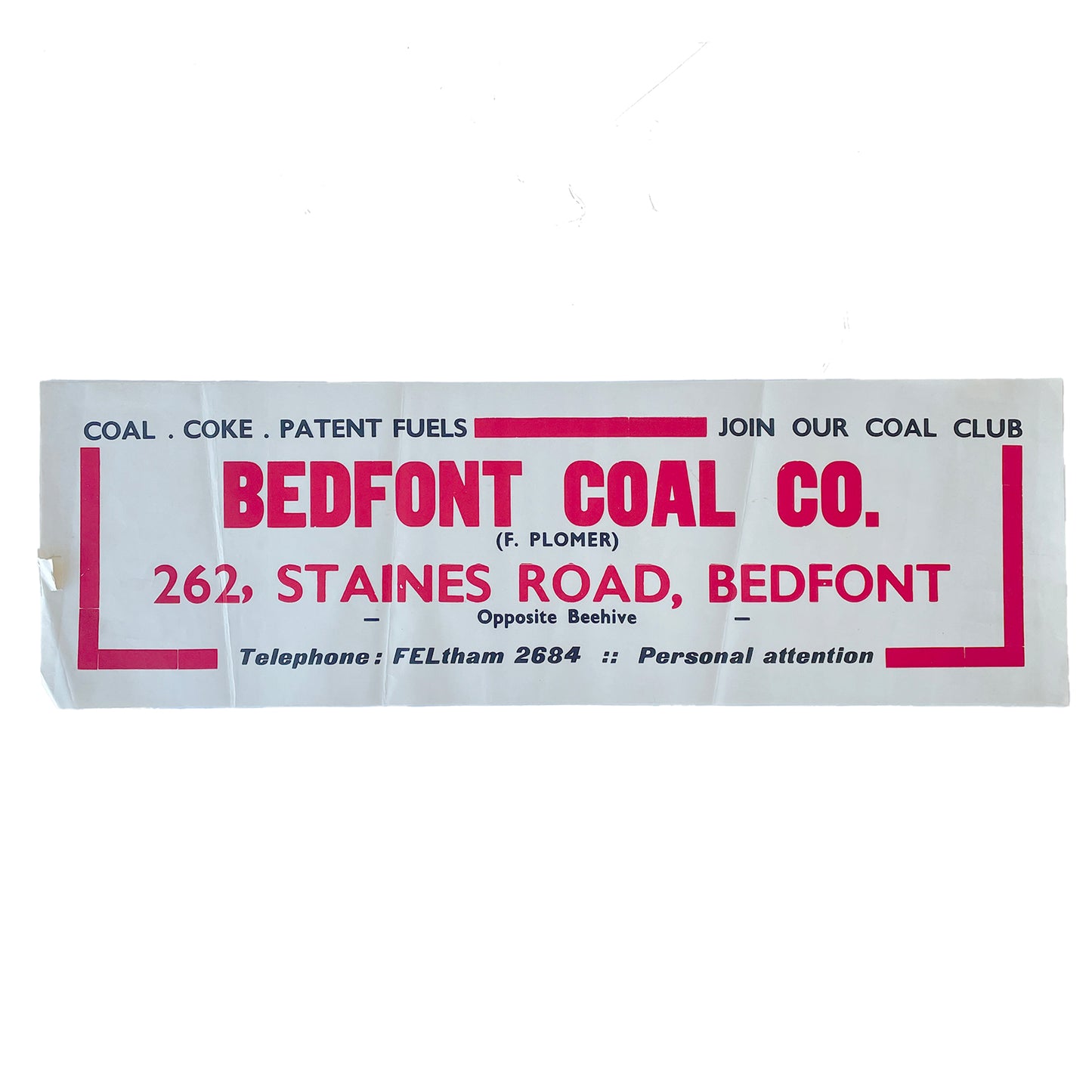1950s Original Letterpress Printed Poster – Bedfont Coal Co – Coal Club