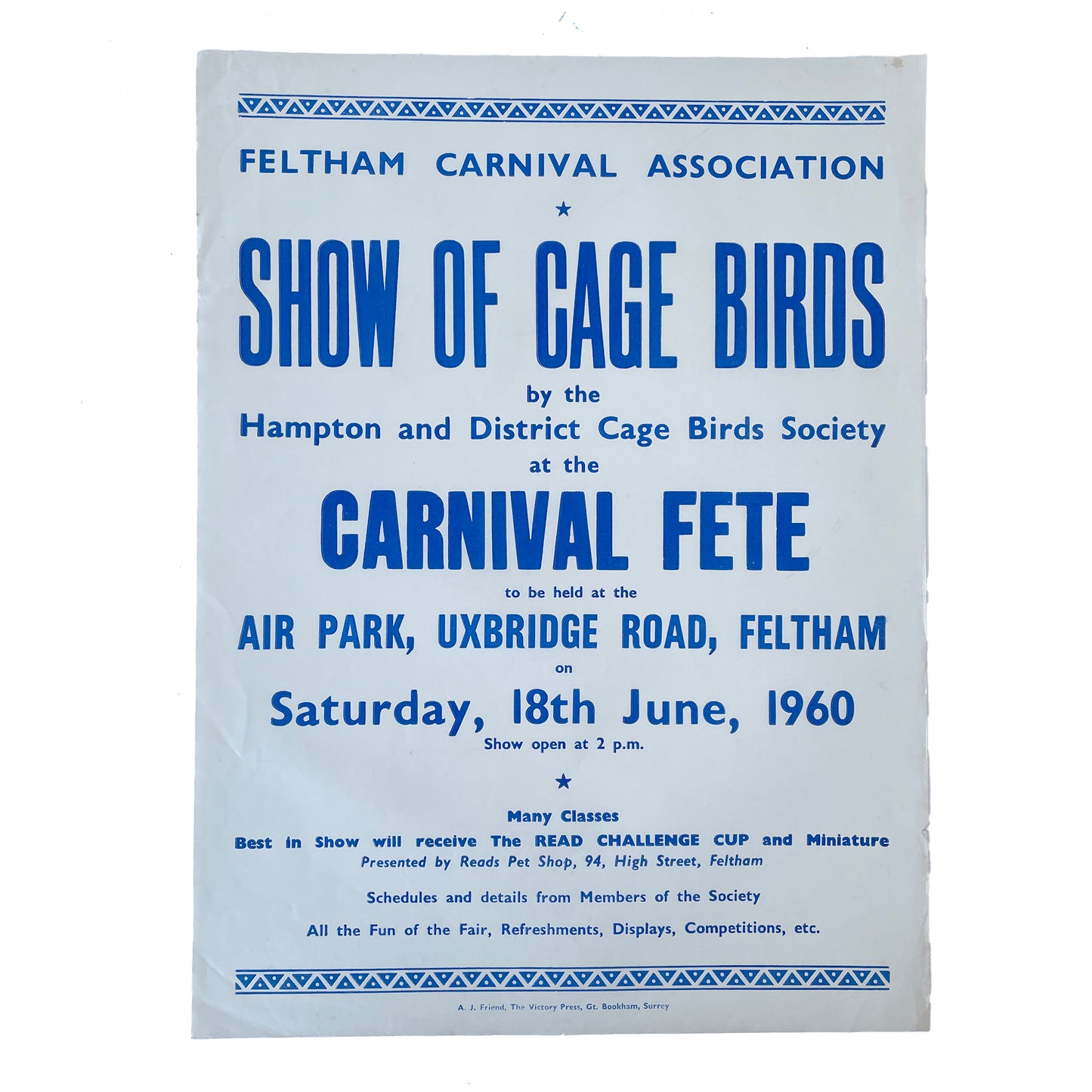 1960 Original Letterpress Printed Poster – Show of Cage Birds