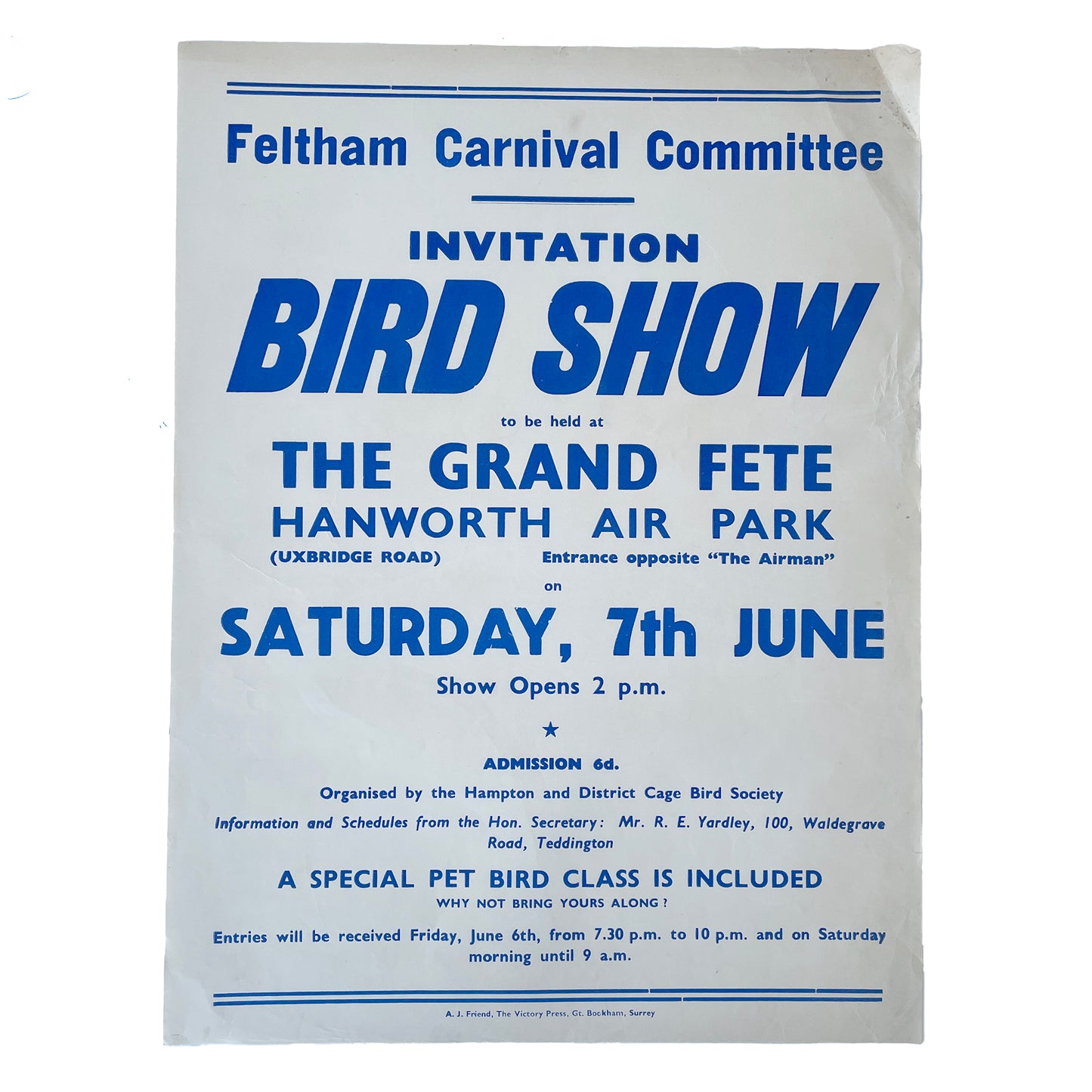 1960s Original Letterpress Printed Poster – Bird Show