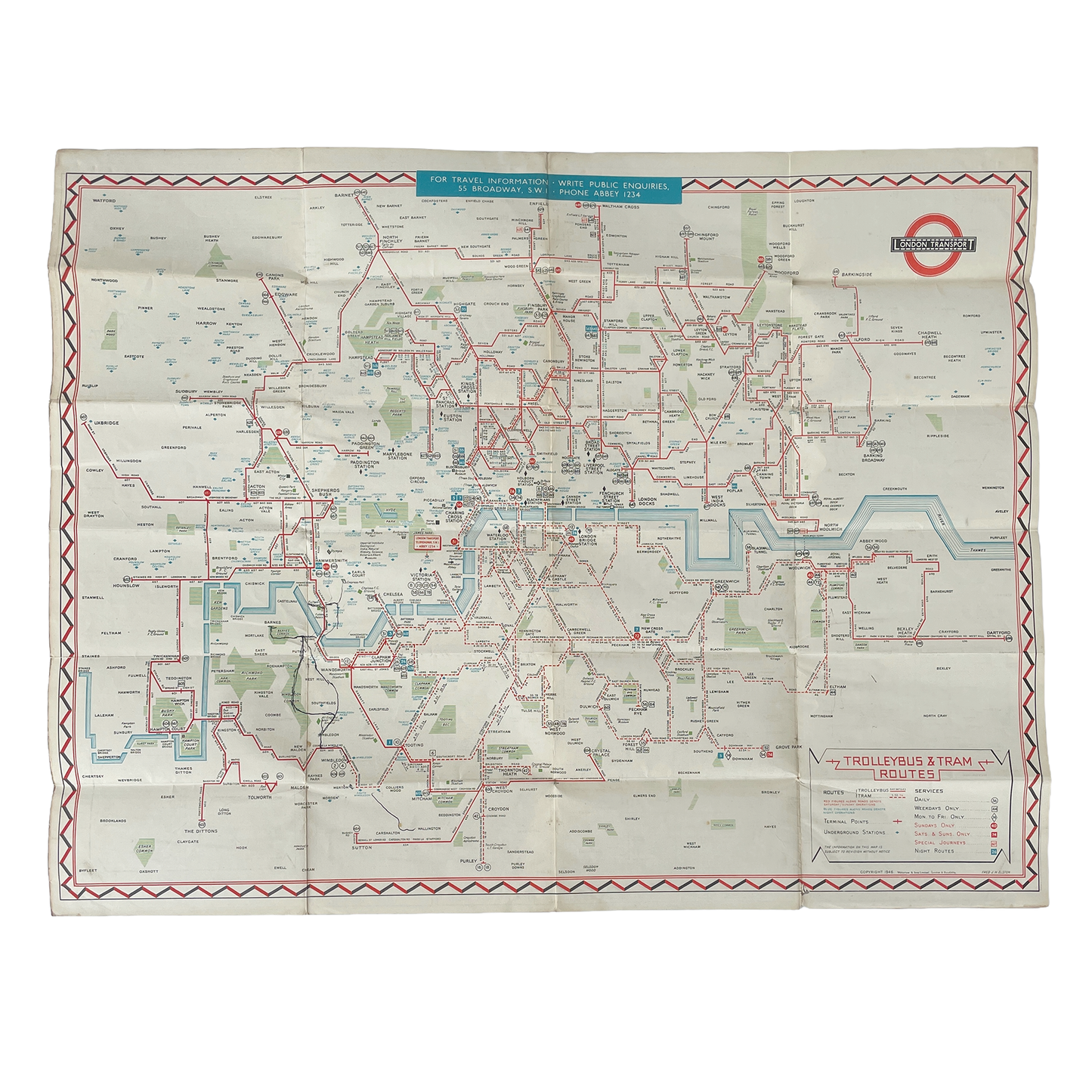 Lovley 1946 Trolleybus & Tram Map of Routes