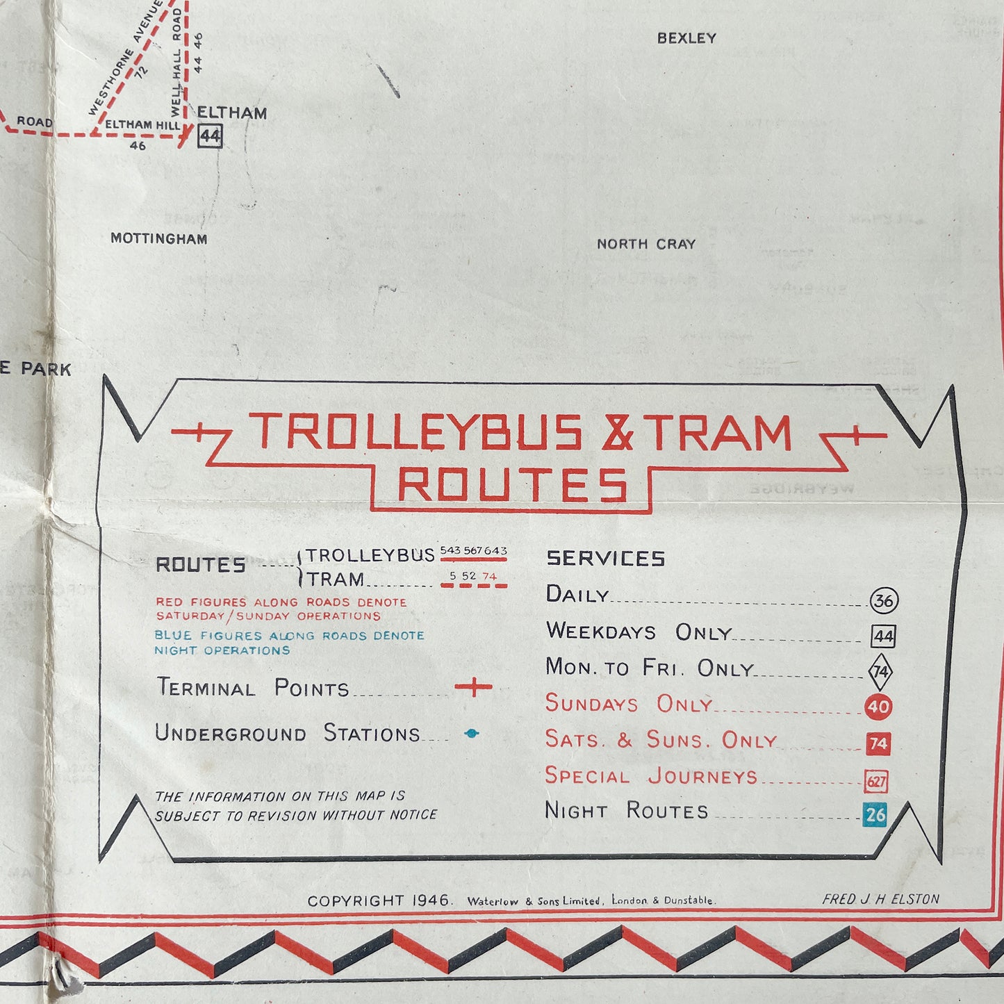 Lovley 1946 Trolleybus & Tram Map of Routes