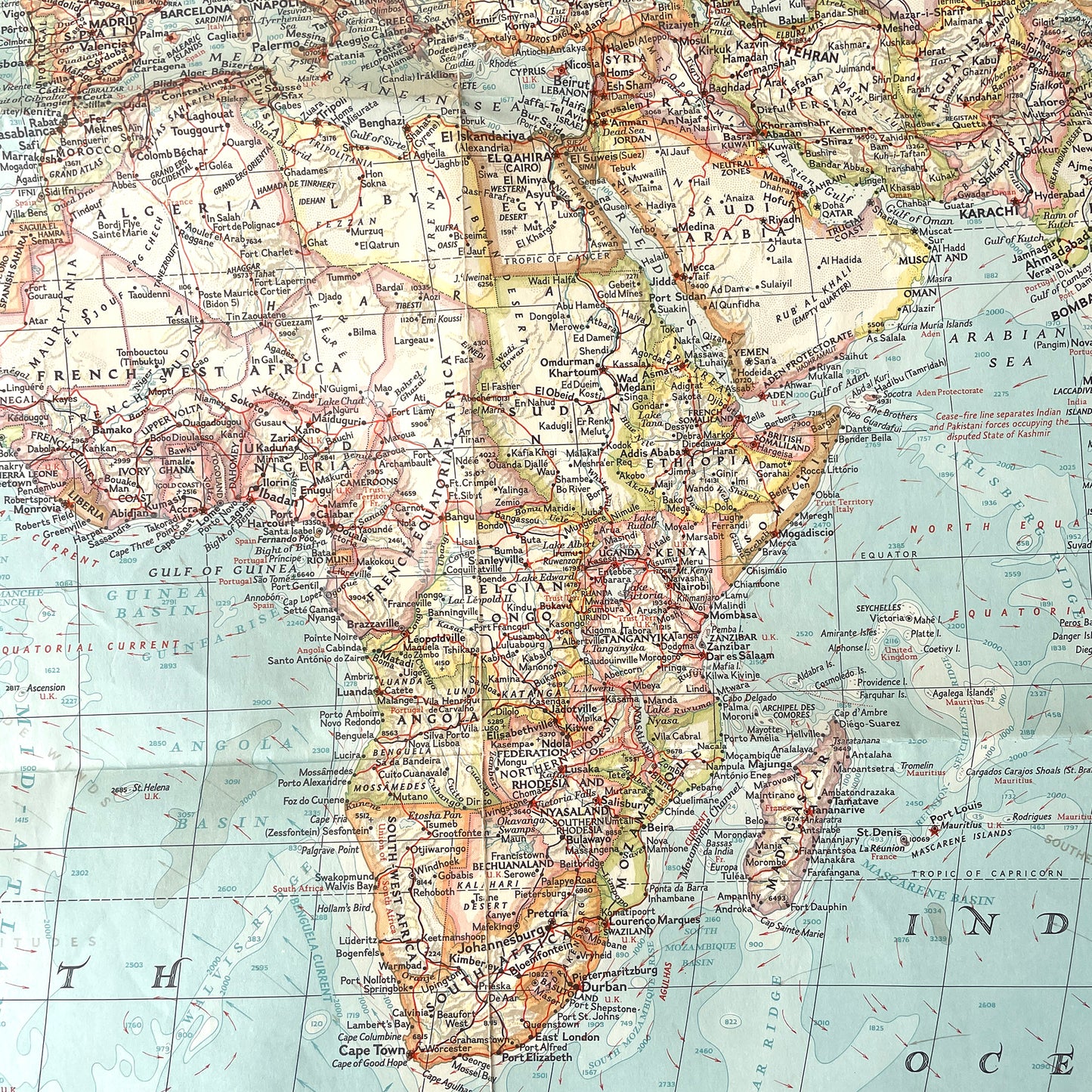 1957 National Geographic World Map