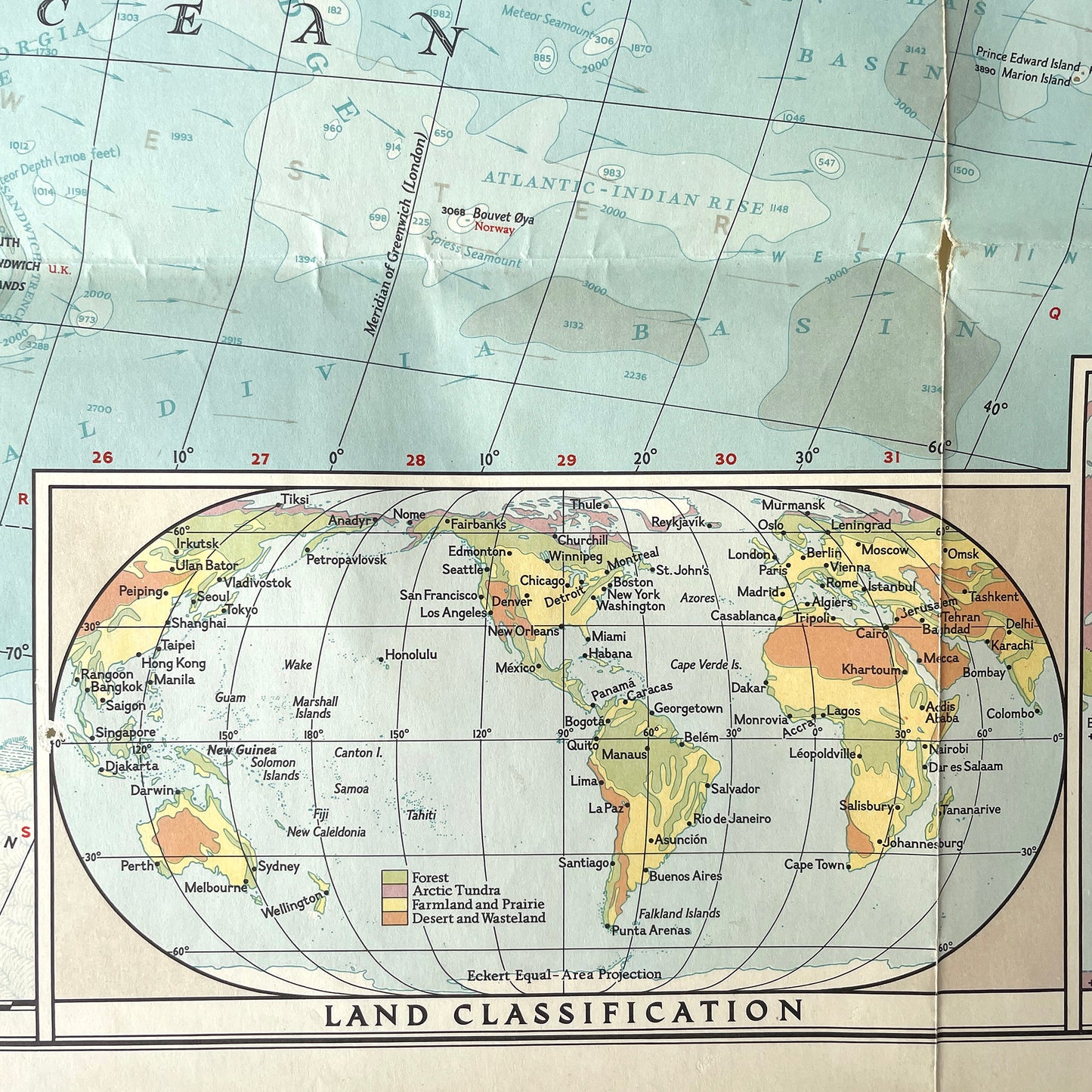 1957 National Geographic World Map
