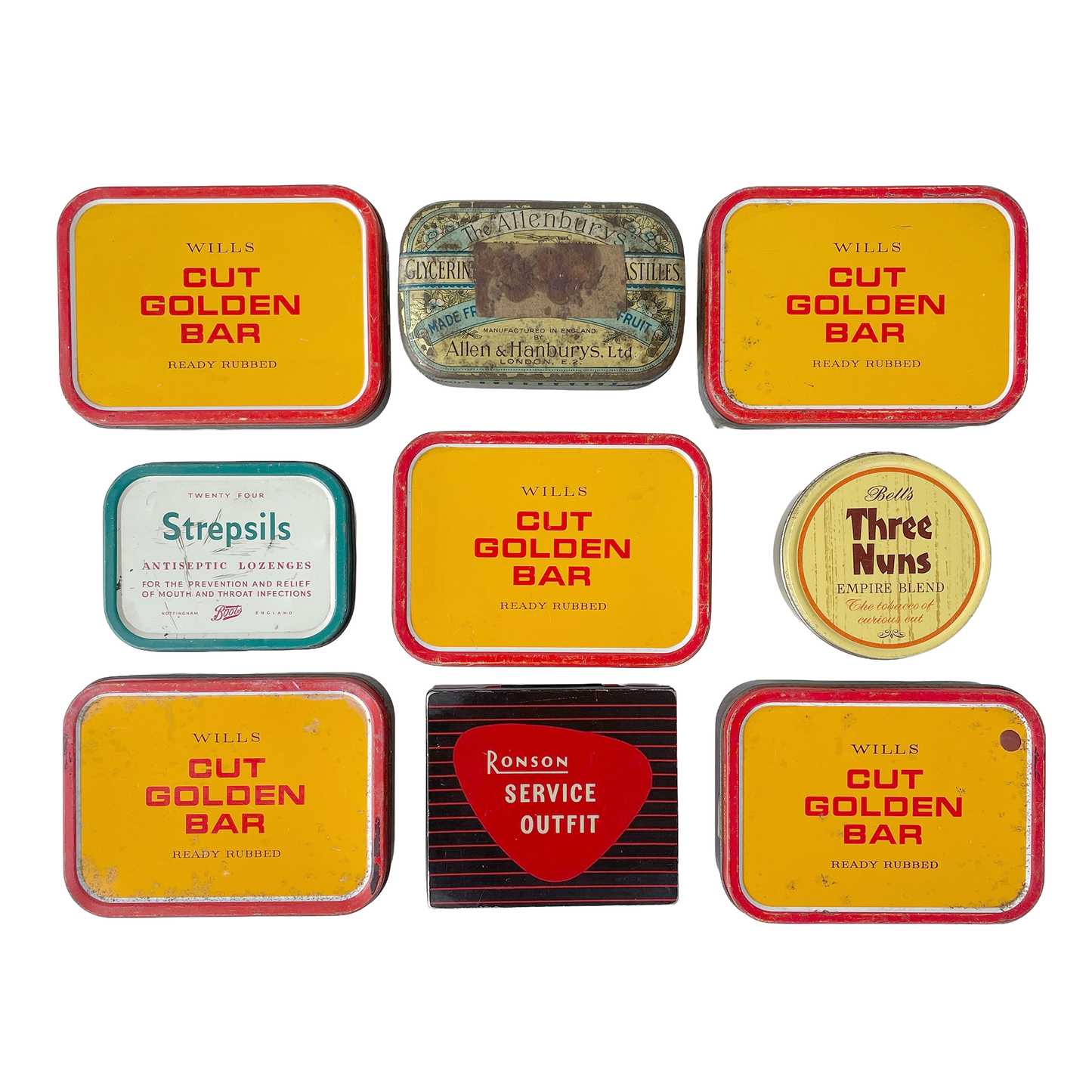 Collection of 9 Vintage Tins