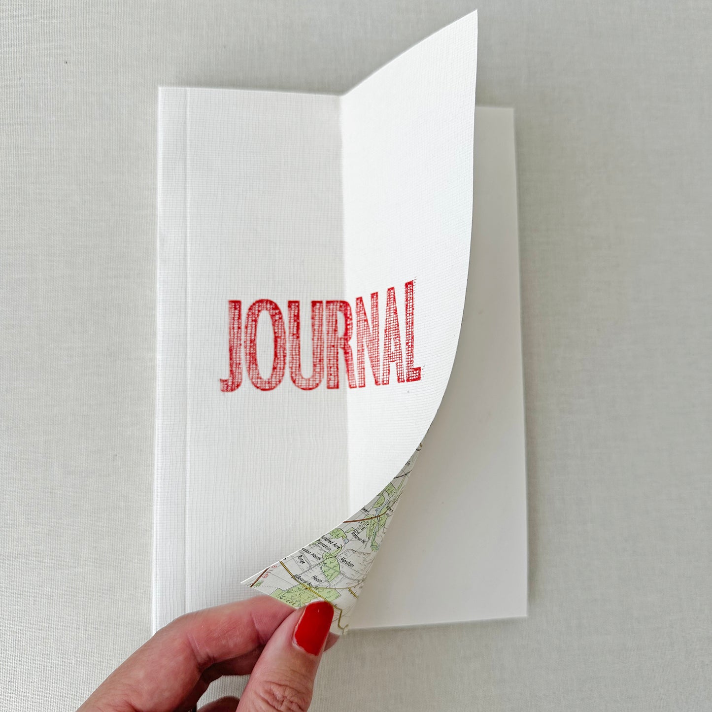 Linen Map Journal With Red Type