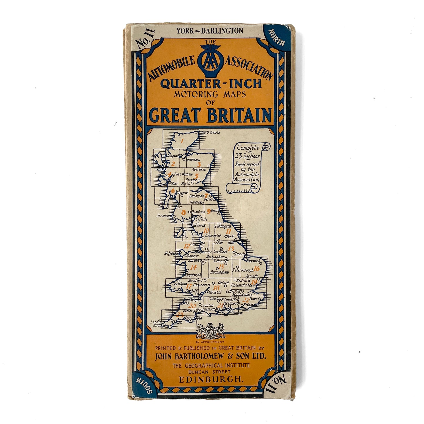 Early 20th Century Bartholomew’s ‘AA’ Map of York-Darlington