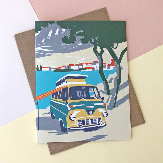 Beach Campervan  Illustrated Blank Greetings Card - Sukie