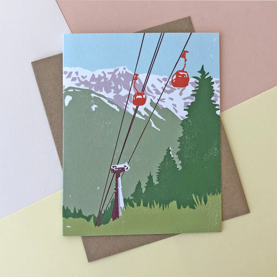 Mountain Cable Car Illustrated Blank Greetings Card - Sukie