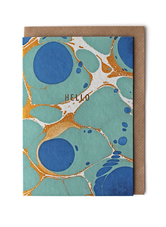 Load image into Gallery viewer, Marble Royal Blue &amp;#39;Hello&amp;#39; Card &amp;amp; Envelope - Sukie
