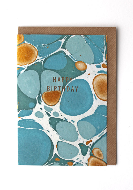 Load image into Gallery viewer, Marble Sea Green &amp;#39;Happy Birthday&amp;#39; Card &amp;amp; Envelope - Sukie
