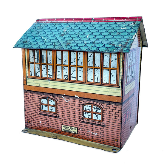 Load image into Gallery viewer, Pre-War Hornby Tin Railway Signal Box Building – Blue Roof - Sukie
