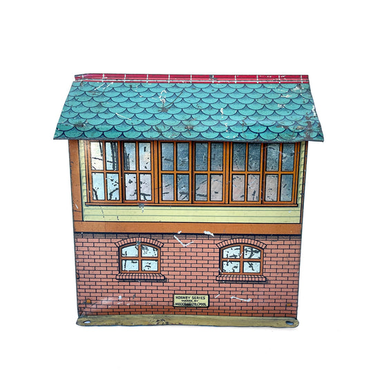 Load image into Gallery viewer, Pre-War Hornby Tin Railway Signal Box Building – Blue Roof - Sukie
