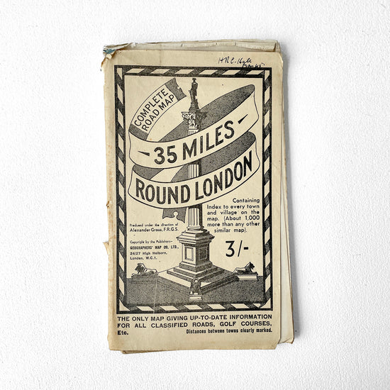 Early 20th Road Map of 35 Miles Around London - Sukie