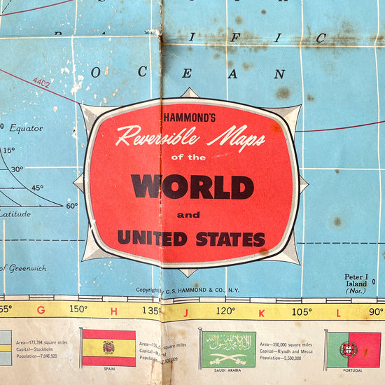 Vintage Double-Sided Map of The World & The USA - Sukie