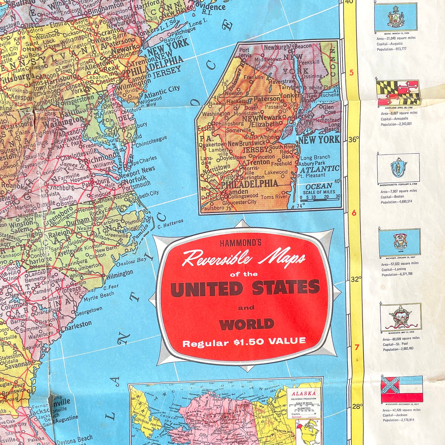 Vintage Double-Sided Map of The World & The USA - Sukie