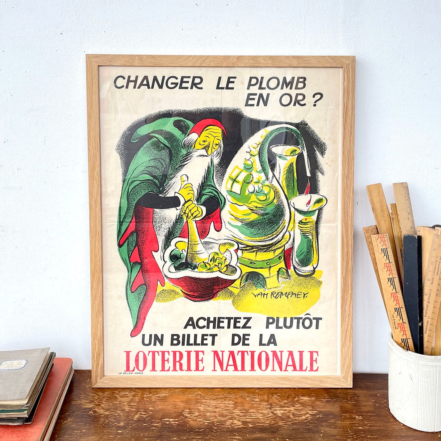 Original 1954 French Lottery Poster in Oak Frame - Sukie