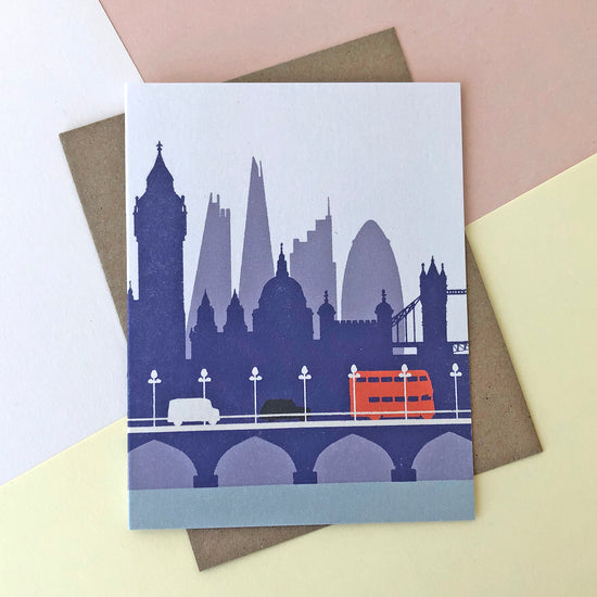London Skyline Illustrated Blank Greetings Card - Sukie