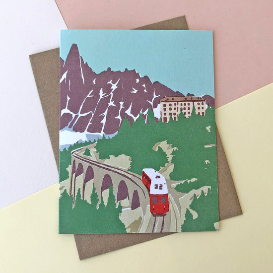 Mountain Rail Illustrated Blank Greetings Card - Sukie